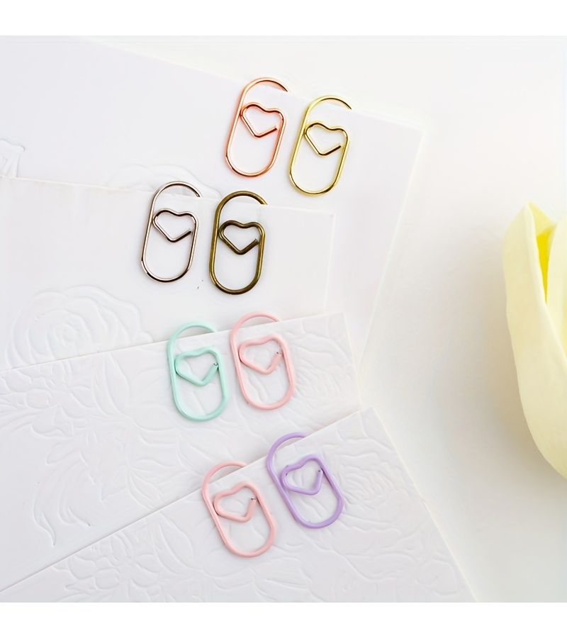 Yellow Heart Shaped Paper Clips 150 Pieces Per Box Multi Color Metal Paper Clips For Student Handbooks Message Tags Scrapbook Bookmarks Plastic Box Packaging - Image 3