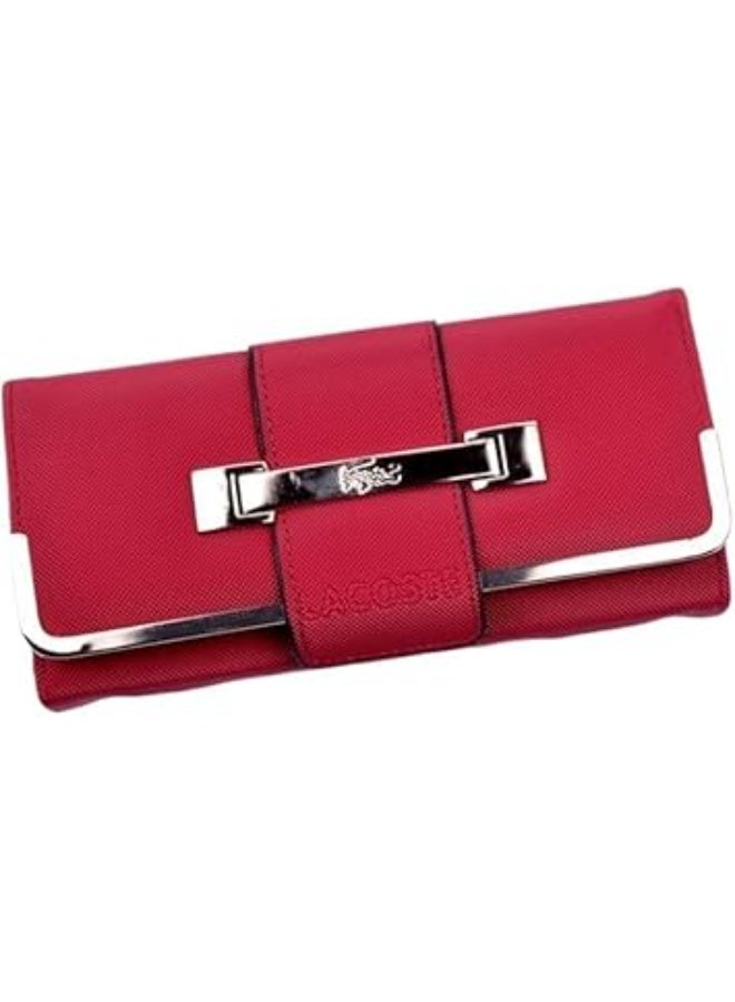 LACOSTE Women's long faux leather wallet with metal holder, multiple pockets for cash, cards and phone, 19x20x3 cm - Image 1