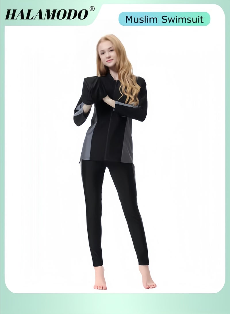 HALAMODO 3PCS Women Modest Muslim Swimsuit, Long Sleeves Swimsuits, Full Covered Swimwear, Muslim Beachwear, Swimming Swim Suit - Image 1