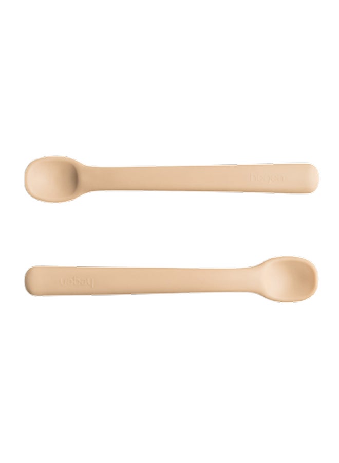 hegen Infant Spoon Silicone Taupe - Soft Food-Grade Silicone Baby Feeding Spoon, BPA-Free, Comfortable Grip, Pack of 2 - Image 1