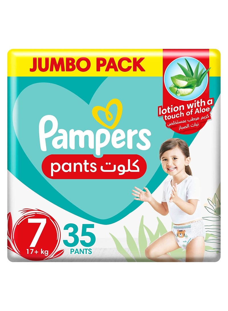 Baby Care Pampers Baby-Dry Pants with Aloe Vera Lotion, Stretchy Sides, and Leakage Protection, Size 7, +15 kg, Mega Pack, 35 - Image 1