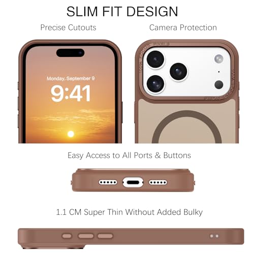 GUAGUA for iPhone 17 Pro Max Case Compatible with MagSafe iPhone 17 Pro Max Magnetic Case Translucent Matte Skin Feeling Shockproof Protective Anti-Scratch Case for Phone 17 Pro Max 6.9", Brown - Image 3