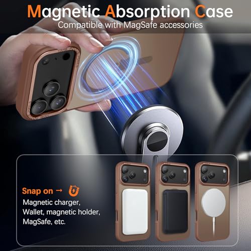 GUAGUA for iPhone 17 Pro Max Case Compatible with MagSafe iPhone 17 Pro Max Magnetic Case Translucent Matte Skin Feeling Shockproof Protective Anti-Scratch Case for Phone 17 Pro Max 6.9", Brown - Image 2