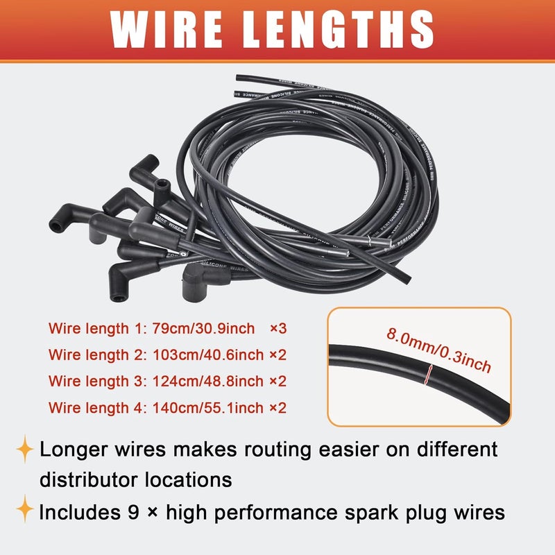 RLP مجموعة أسلاك شمعات الإشعال العالمية RLP HEI بقطر 8 مم مع غلاف سيليكون أسود وأحذية بزاوية 90 درجة - Image 2