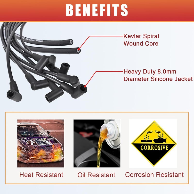 RLP مجموعة أسلاك شمعات الإشعال العالمية RLP HEI بقطر 8 مم مع غلاف سيليكون أسود وأحذية بزاوية 90 درجة - Image 3
