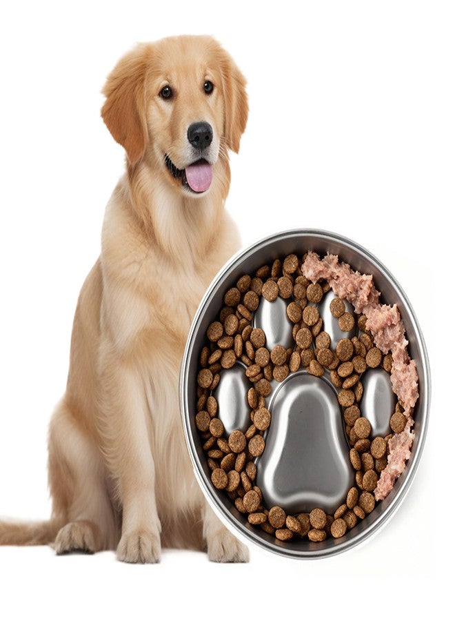 PawsPik Stainless Steel Slow Feeder Dog Bowl - 4 Cup Capacity, 18/8 Food-Grade Metal, Anti-Slip Silicone Base, Four-Ridge Design for Slow Eating & Improved Digestion - Image 1