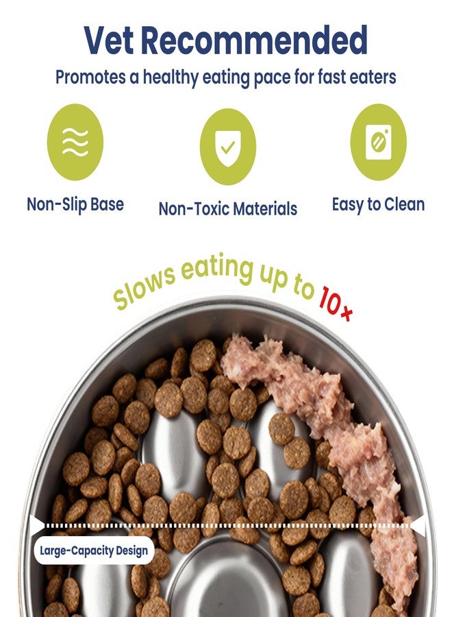PawsPik Stainless Steel Slow Feeder Dog Bowl - 4 Cup Capacity, 18/8 Food-Grade Metal, Anti-Slip Silicone Base, Four-Ridge Design for Slow Eating & Improved Digestion - Image 4