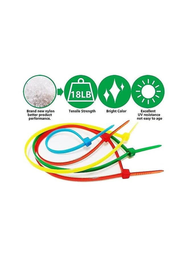 ECVV - Cable Ties Multicolour 200 Pack Wire Ties With Tensile Strength Self Locking Heavy Duty Nylon Plastic Zip Ties Wraps For Office Household And Outdoor 4.8Mm X 200Mm Random Color - Image 1