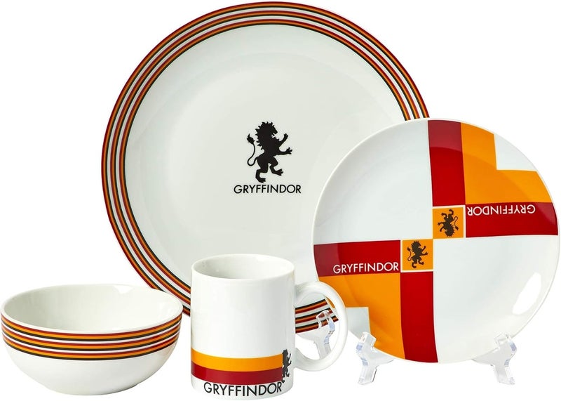 Harry Potter Gryffindor Porcelain 16 piece Dinnerware Set for 4  Includes 4 Dinner Plates 4 Salad Plates 4 Bowls and 4 Mugs - Image 1