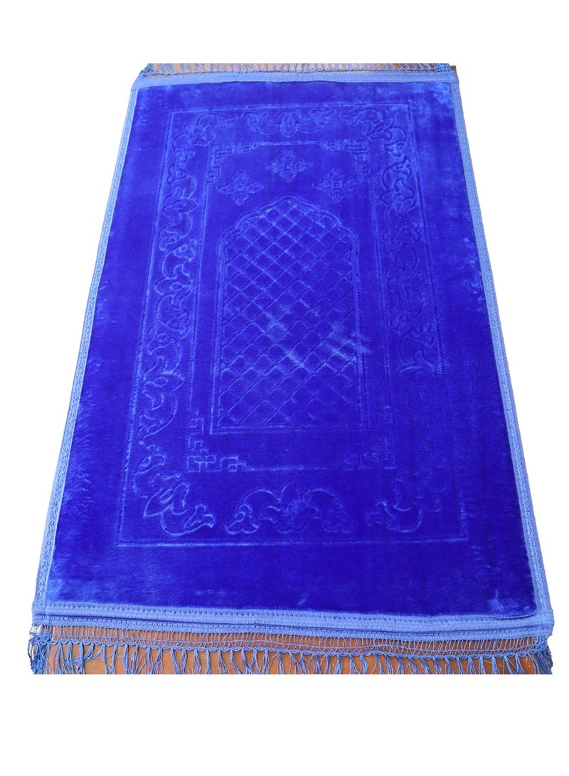 Yuwell Embossed Prayer Mat Anti-Slip Velvet Top Islamic Prayer Mat Sajadah Prayer Rug Salah Mat For Men And Women Eid Gift And Ramadan Gift 70X110CM Blue  - Image 1