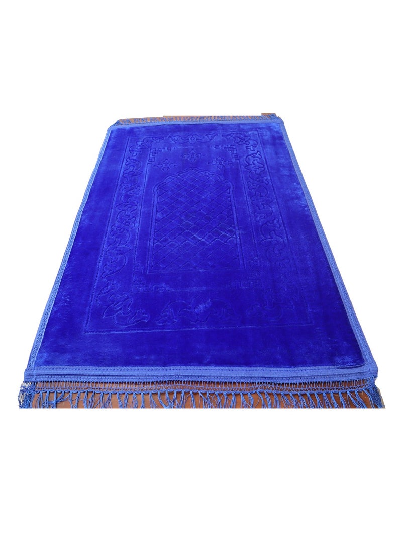 Yuwell Embossed Prayer Mat Anti-Slip Velvet Top Islamic Prayer Mat Sajadah Prayer Rug Salah Mat For Men And Women Eid Gift And Ramadan Gift 70X110CM Blue  - Image 4