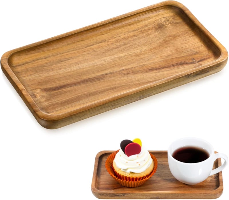 Acacia Wood Plate, Mini Wooden Serving Platter Dinner Server Tray Dessert Cookie Snack Fruit Serving Board for Tea and Coffee, 4x7.5inch