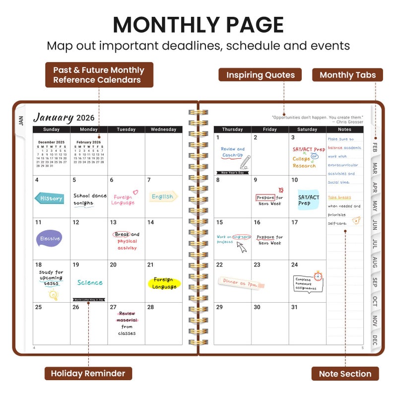 Taja 2026 Planner  Weekly And Monthly Calendar Planner  January 2026 - December 2026  Hardcover 2026 Calendar Book With Tabs For Women & Men  Inner Pocket  Spiral Bound  Perfect For Office Home School Supplies - A5 (6.3"" X 8.5"")  Rust Brown - Image 2