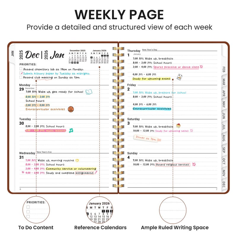 Taja 2026 Planner  Weekly And Monthly Calendar Planner  January 2026 - December 2026  Hardcover 2026 Calendar Book With Tabs For Women & Men  Inner Pocket  Spiral Bound  Perfect For Office Home School Supplies - A5 (6.3"" X 8.5"")  Rust Brown - Image 3