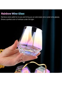 SYOSI Colorful Diamond Stemless Wine Glass, 4 Piece Modern Rainbow Dazzling Frosted Hexagonal Glass Water Glass Gold Whiskey Glass Home Milk Glass for Holding White Wine, Red Wine, Etc.  - Image 3
