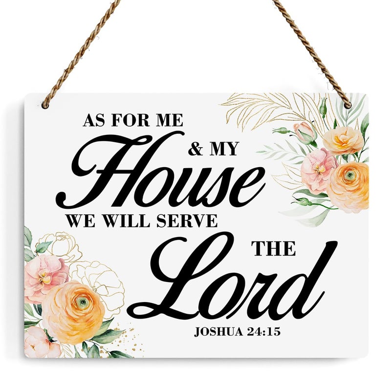 BELLOWDEER Inspirational Decor As for Me and My House We Will Serve The Lord-Joshua 24:15 Christian Bible Verse Wall Art Scripture Wooden Hanging Sign for Farmhouse Home Wall Art Decoration 10 x 8 Inches - Image 1
