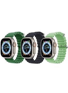 Silicone Ocean Band Strap Green , Silicone Ocean Band Strap Black and Silicone Ocean Band Strap Mint Green for Apple Watch Ultra 8 49mm Set of 3