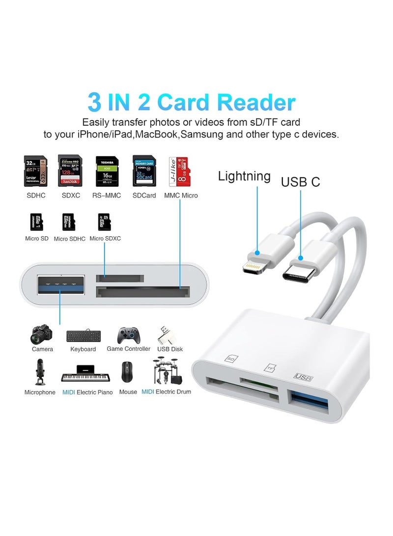 Rocketek SD Card Reader for iPhone/iPad Lightning  USB C Connector to SD/TF Adapter Memory