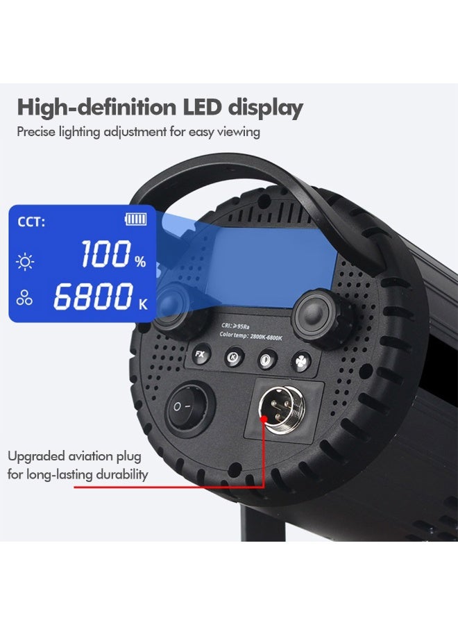 FlashHawk 300W COB Video Light with Standard Reflector and Remote Control - Metal Body, High CRI>96, Adjustable Color Temperature 2800K-6800K 360° Rotating for Live Streaming and Photography - Image 4