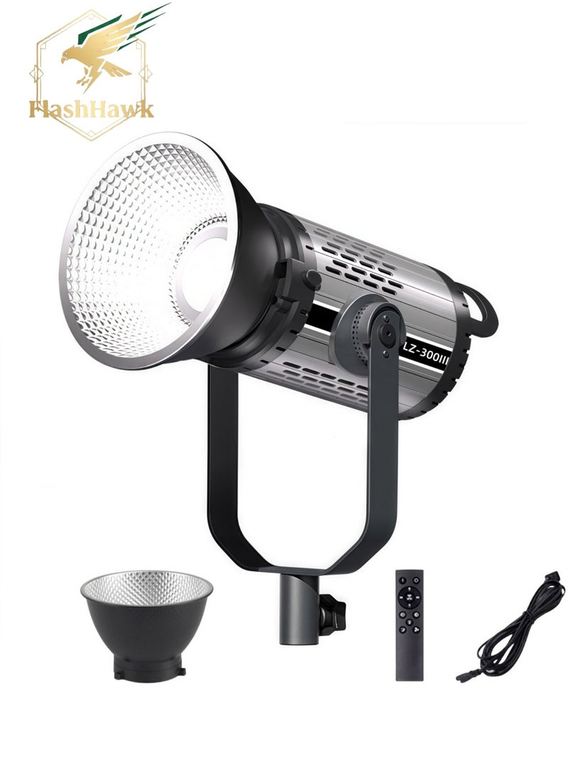 FlashHawk 300W COB Video Light with Standard Reflector and Remote Control - Metal Body, High CRI>96, Adjustable Color Temperature 2800K-6800K 360° Rotating for Live Streaming and Photography - Image 1