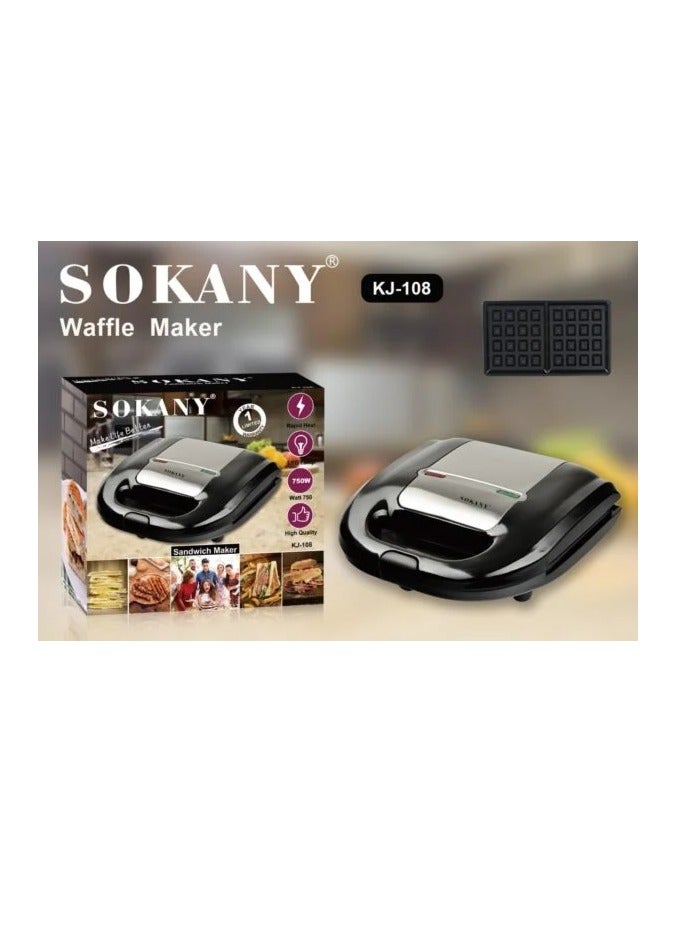 سوكاني ماكينة صنع الوافل من سوكاني،750 وات تاتي بمقبض بارد الملمس جسم بلاستيك+ استنلس موديل -KJ-108  - Image 1