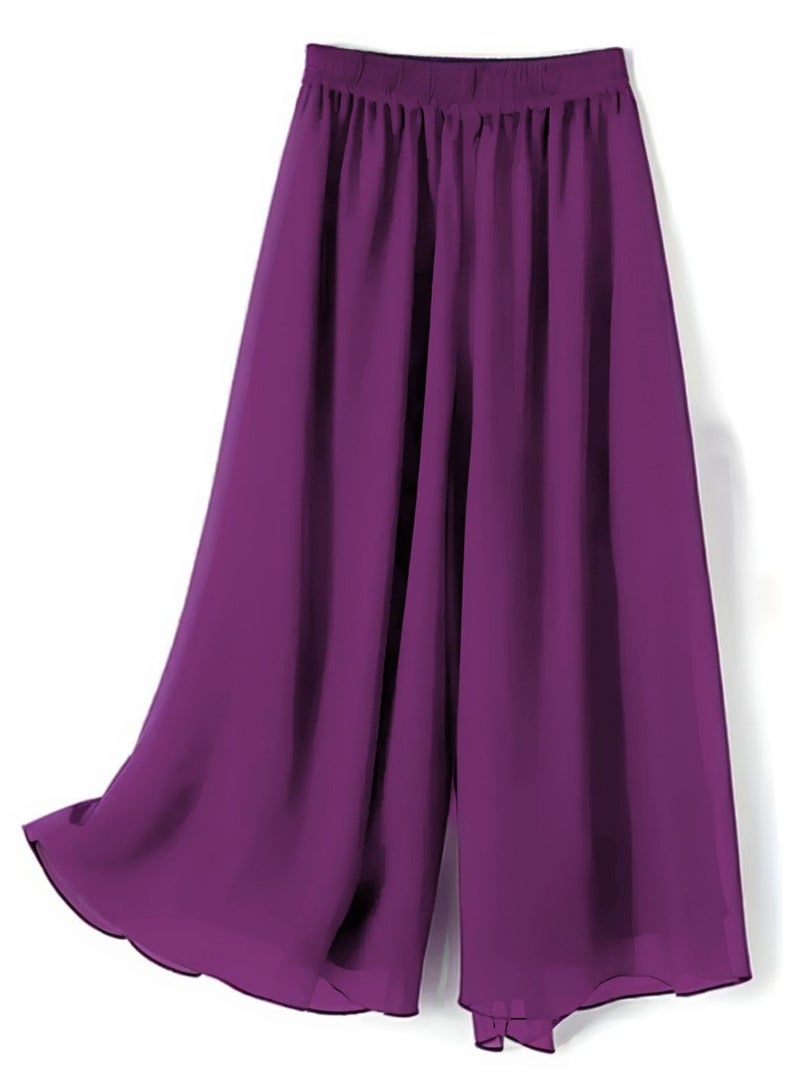 Dee's Fashion Wide Leg Chiffon Palazzo Pants with Elastic Waistband, Flowy Design & Divider Skirt for Women – Comfortable and Stylish  - Image 3