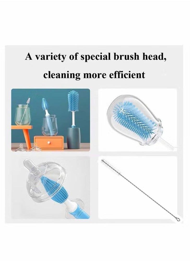 LIVQORA Baby Bottle Cleaning Brush, Long Handle Silicone Bottle Brush 360° Cleaning with Anti-Slip Grip and Hook, Blue - Image 3