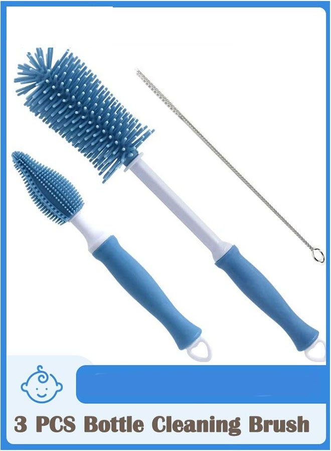 LIVQORA Baby Bottle Cleaning Brush, Long Handle Silicone Bottle Brush 360° Cleaning with Anti-Slip Grip and Hook, Blue - Image 1