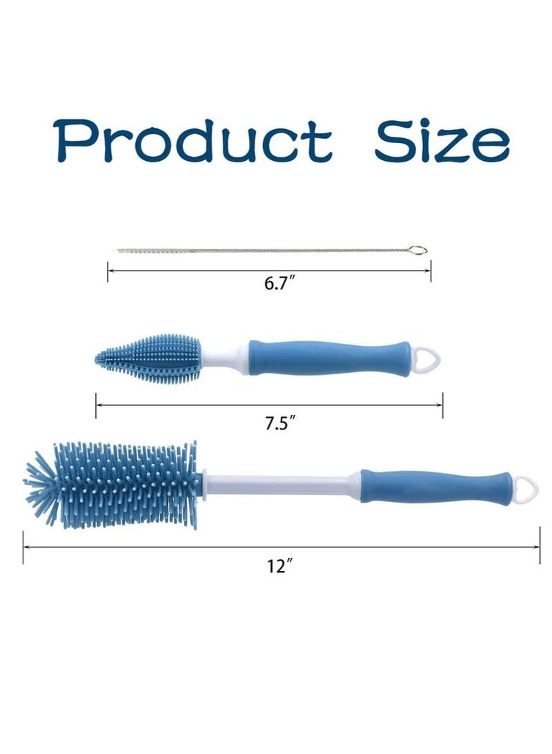 LIVQORA Baby Bottle Cleaning Brush, Long Handle Silicone Bottle Brush 360° Cleaning with Anti-Slip Grip and Hook, Blue - Image 2