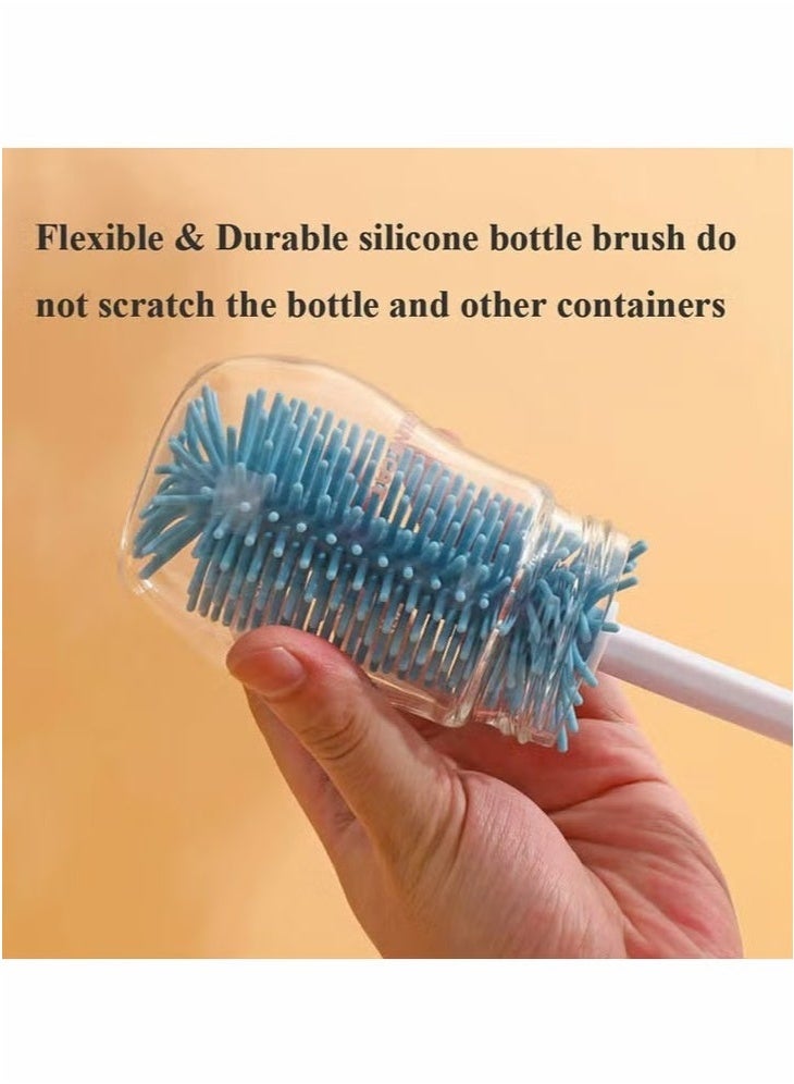 LIVQORA Baby Bottle Cleaning Brush, Long Handle Silicone Bottle Brush 360° Cleaning with Anti-Slip Grip and Hook, Blue - Image 5