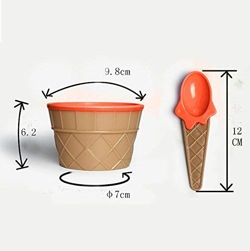 FAYBY 6 Pieces Ice Cream Solid Bowl with Spoon, Plastic BPA-Free Ice Cream Cone Shape Cup (Multicolor) - Image 5