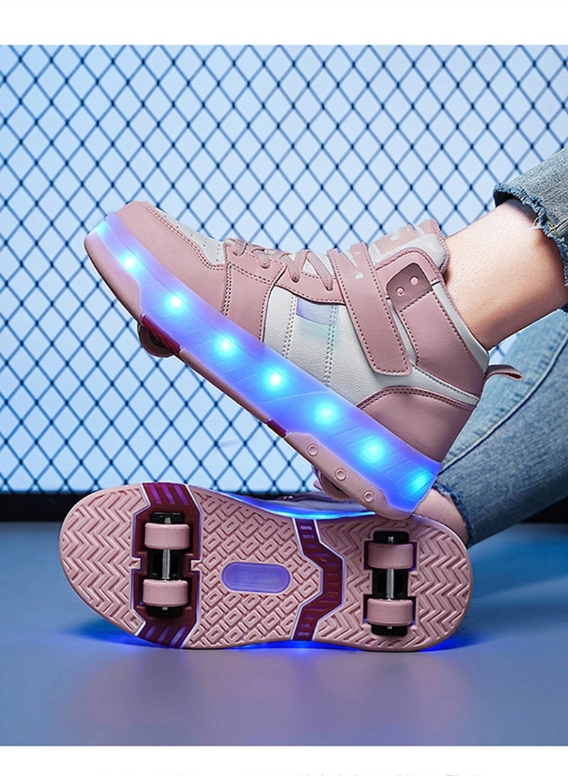 إسكدنيا USB Charging LED Flash Walking Shoes Boys And Girls Children Roller Skates Pink - Image 2