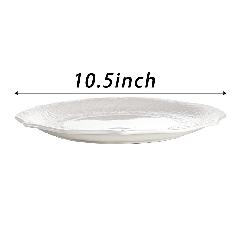 SOUJOY Set of 6 Porcelain Dinner Plate, 10.5'' White Dinner Dish, Embossed Printing Dinnerware Plate for Dinner, Restaurant, Family Party and Kitchen, Microwave, Dishwasher Safe - Image 2