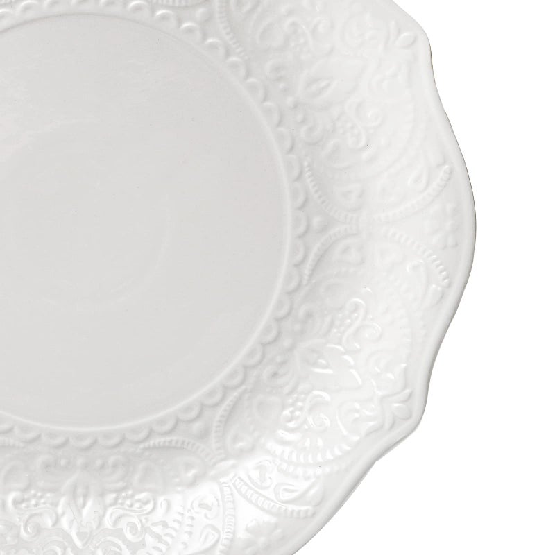 SOUJOY Set of 6 Porcelain Dinner Plate, 10.5'' White Dinner Dish, Embossed Printing Dinnerware Plate for Dinner, Restaurant, Family Party and Kitchen, Microwave, Dishwasher Safe - Image 4
