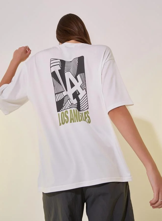 Styli Styli Slogan Print Round Neck Oversized T-Shirt