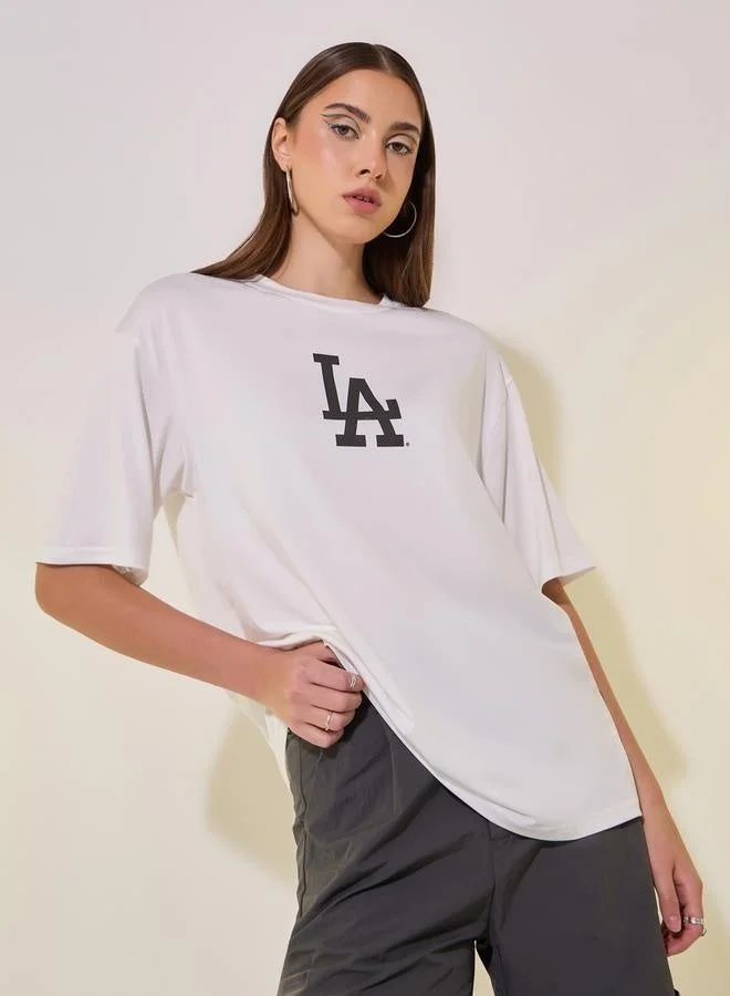 Take Two Slogan Print Round Neck Oversized T-Shirt