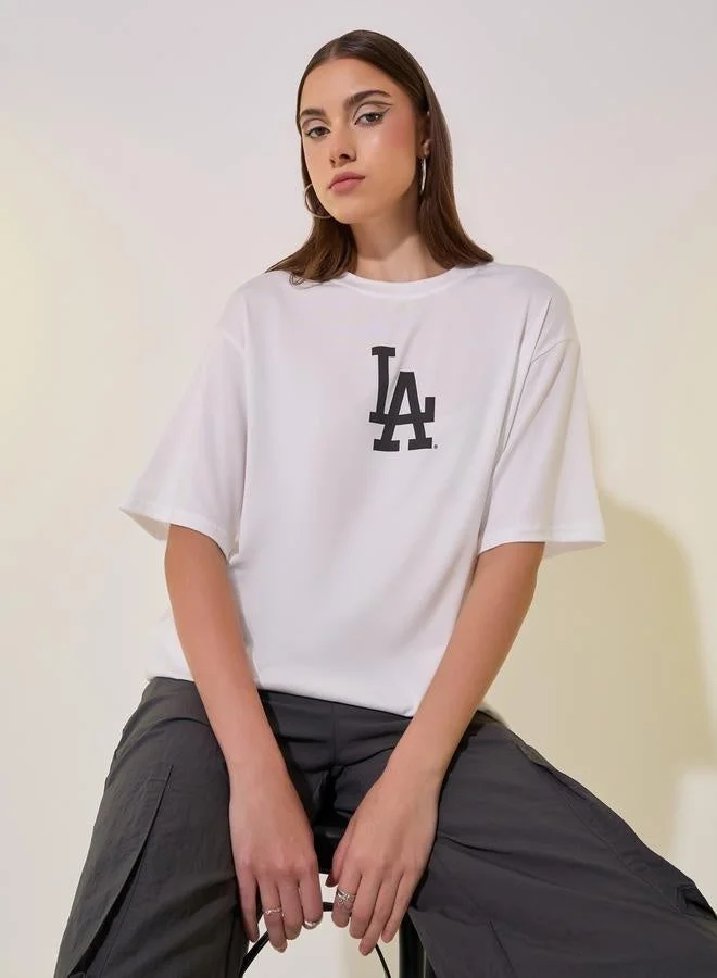 Take Two Slogan Print Round Neck Oversized T-Shirt