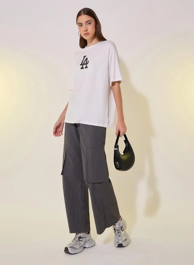 Take Two Slogan Print Round Neck Oversized T-Shirt