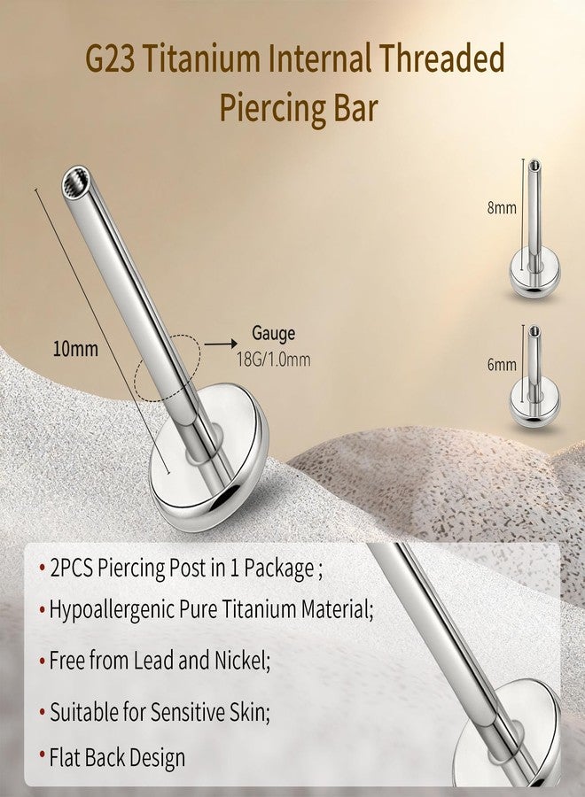 limerencia 16G/18G Hypoallergenic Internal Threaded Titanium Bar Post Replacement,Flat Back Stud Earrings Post Medusa Helix Couch Labret Bar for Women Men Sensitive Ears(A Pair) - Image 3