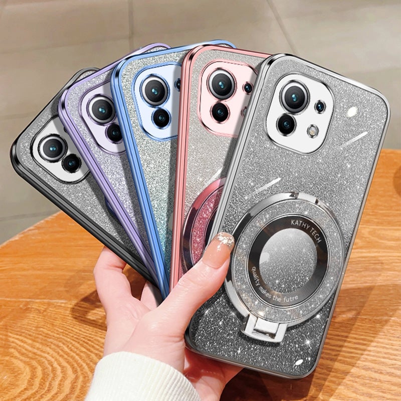 HuHa Protective Cover For Xiaomi Mi 11 Plated Gradient Glitter Round Holder TPU Phone Case(Purple) - Image 2