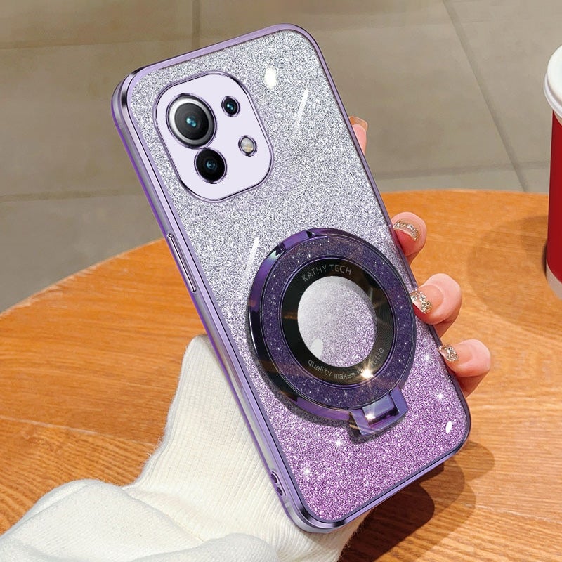 HuHa Protective Cover For Xiaomi Mi 11 Plated Gradient Glitter Round Holder TPU Phone Case(Purple) - Image 1