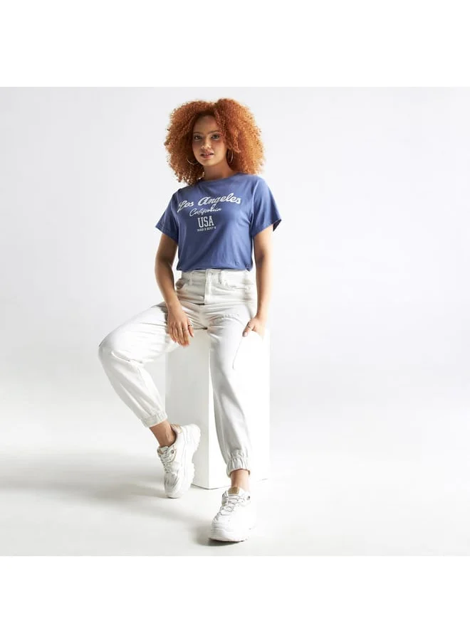 FAV Typography Print T-shirt with Crew Neck and Short Sleeves