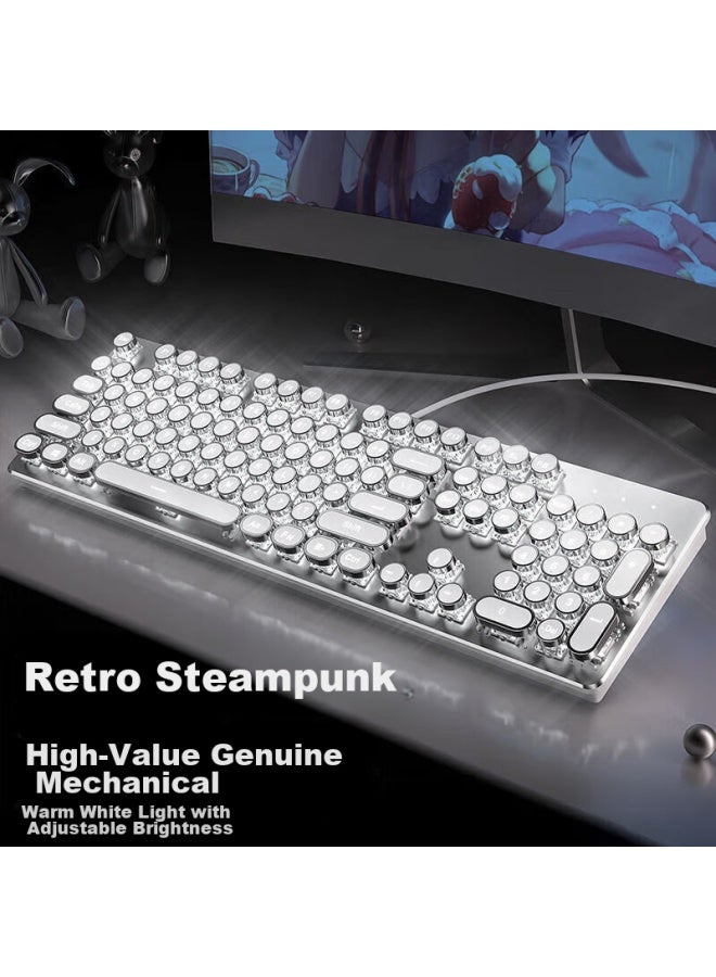 Eweadn Tk100 Punk Mechanical Keyboard, Gaming Wired Keyboard For Desktop And Laptop, External Office Typing Retro Accessory For Pubg, White With White Backlight And Black Switches - Image 1