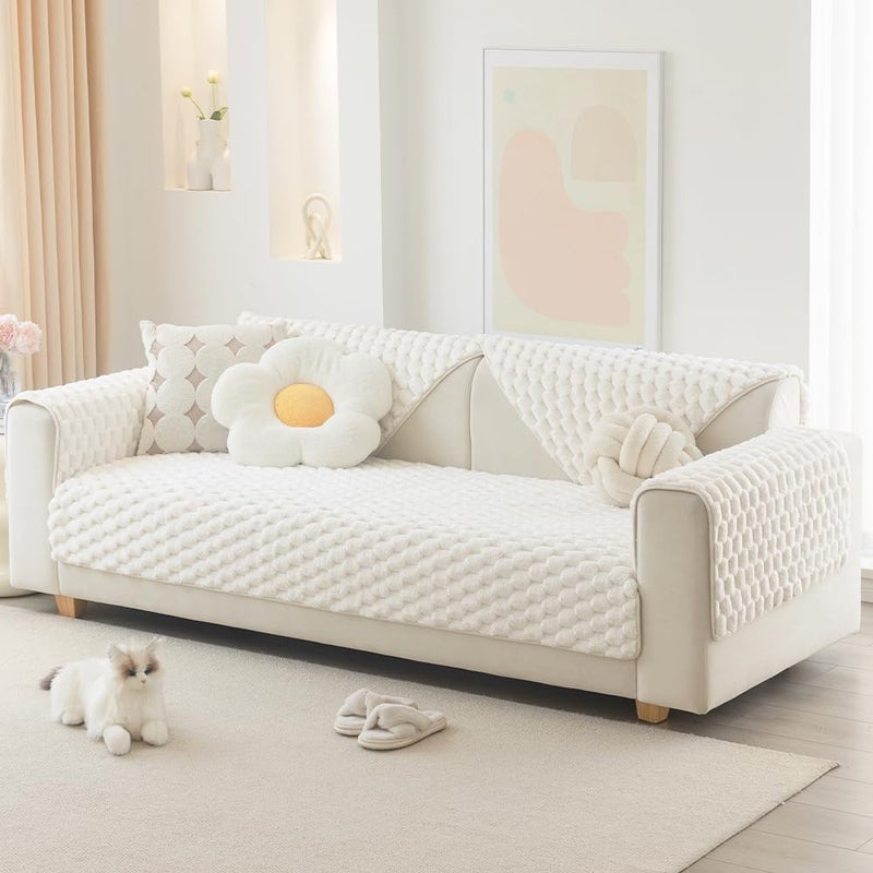 Awjcsv Couch Cover for Dogs Washable, Waterproof Couch Covers for 3 Cushion Couch Sofa Pet Friendly, Soft and Anti Slip (White, 1pc/36"x 83") - Image 1