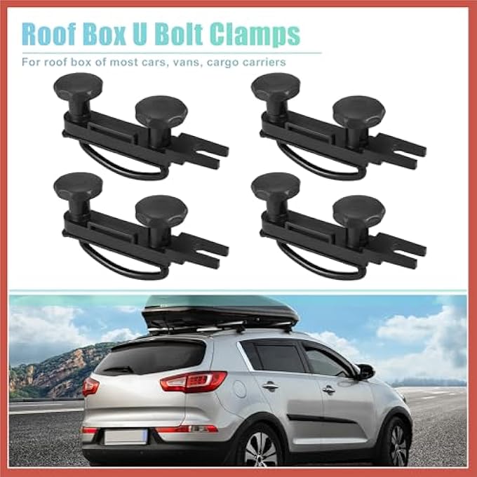 rayihni 4 PCS Universal Roof Box U Bolt Clamps Rooftop Cargo Carrier Rack Bolts 83mm Internal Width W/ 8 Lock Nuts and 2 Straps Cargo Carrier Mounting Fitting Iron Bolts Car Parts - Image 3