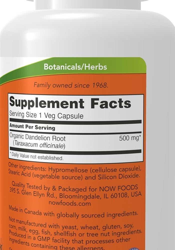 Now Foods Dandelion Root 500 mg 100 Veg Capsules - Image 2