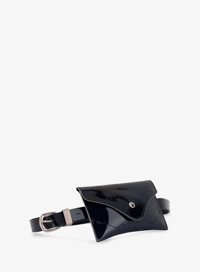London Rag Black Patent Shiny Strap Up Bag