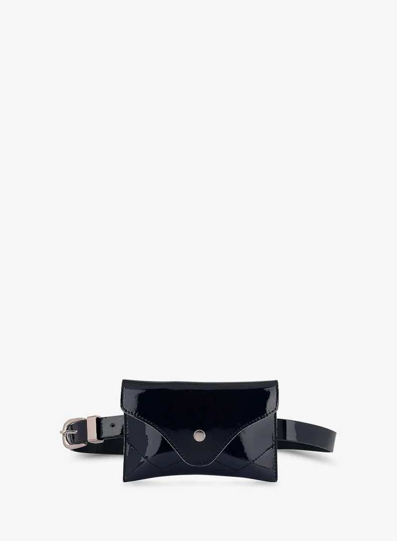 London Rag Black Patent Shiny Strap Up Bag