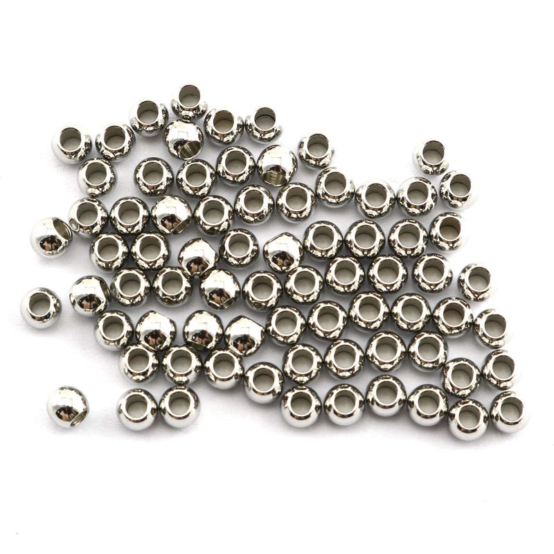 RuiLing 50Pack 304 Stainless Steel Smooth Round Spacer Beads 2mm HoleSeamless Loose Beads for Jewelry Making Findings DIY Crafts Accessories 4mmSilver