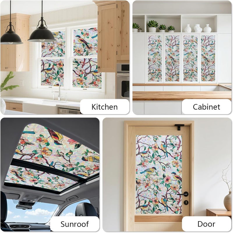 Kromapolis Window Privacy Film, Stained Glass Sticker Floral Window Clings, Decorative Static Clings UV Blocking Colorful Decals, Removable Vinyl Covering Rainbow Camellia, 17.5'' x 78.7'' - Image 5